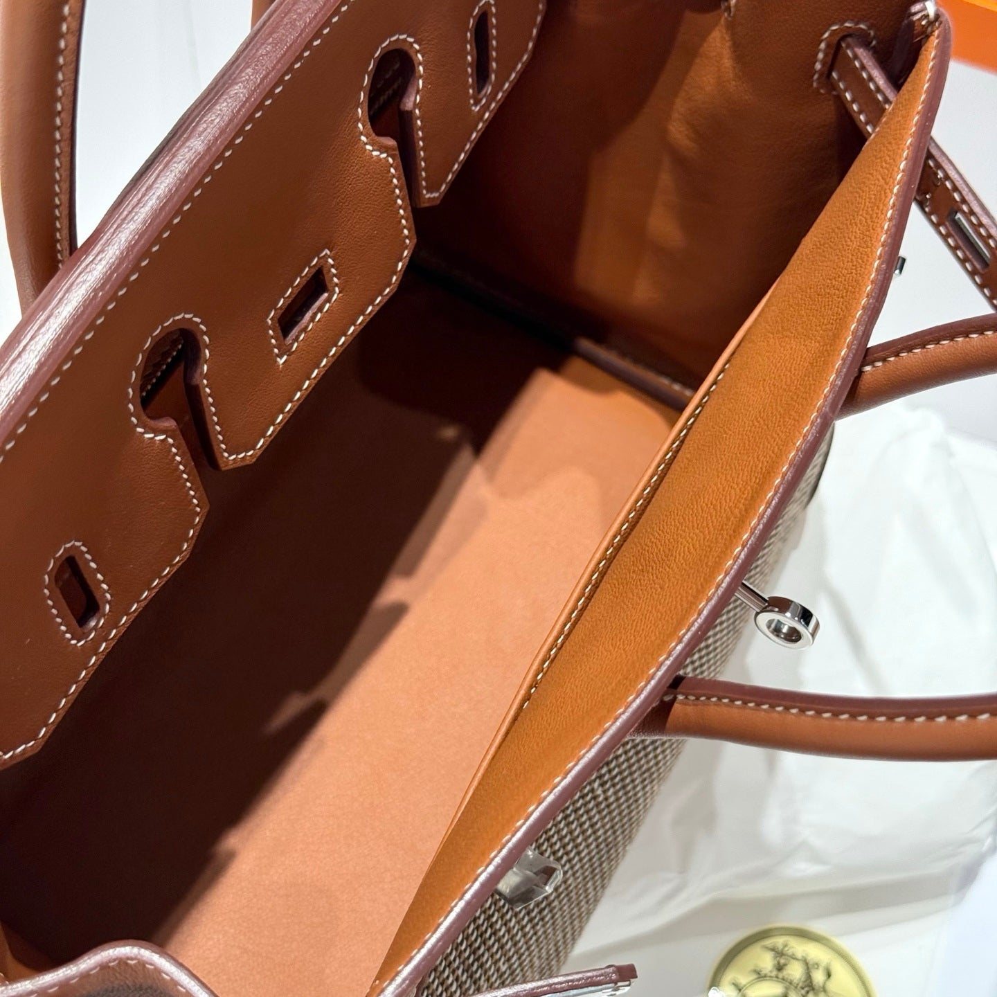 Hermès Birkin Bag 25cm Silver Hardware Brown Swift Leather Canvas