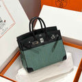 Hermès Birkin Bag 25cm Silver Hardware Black Swift Leather Green Canvas