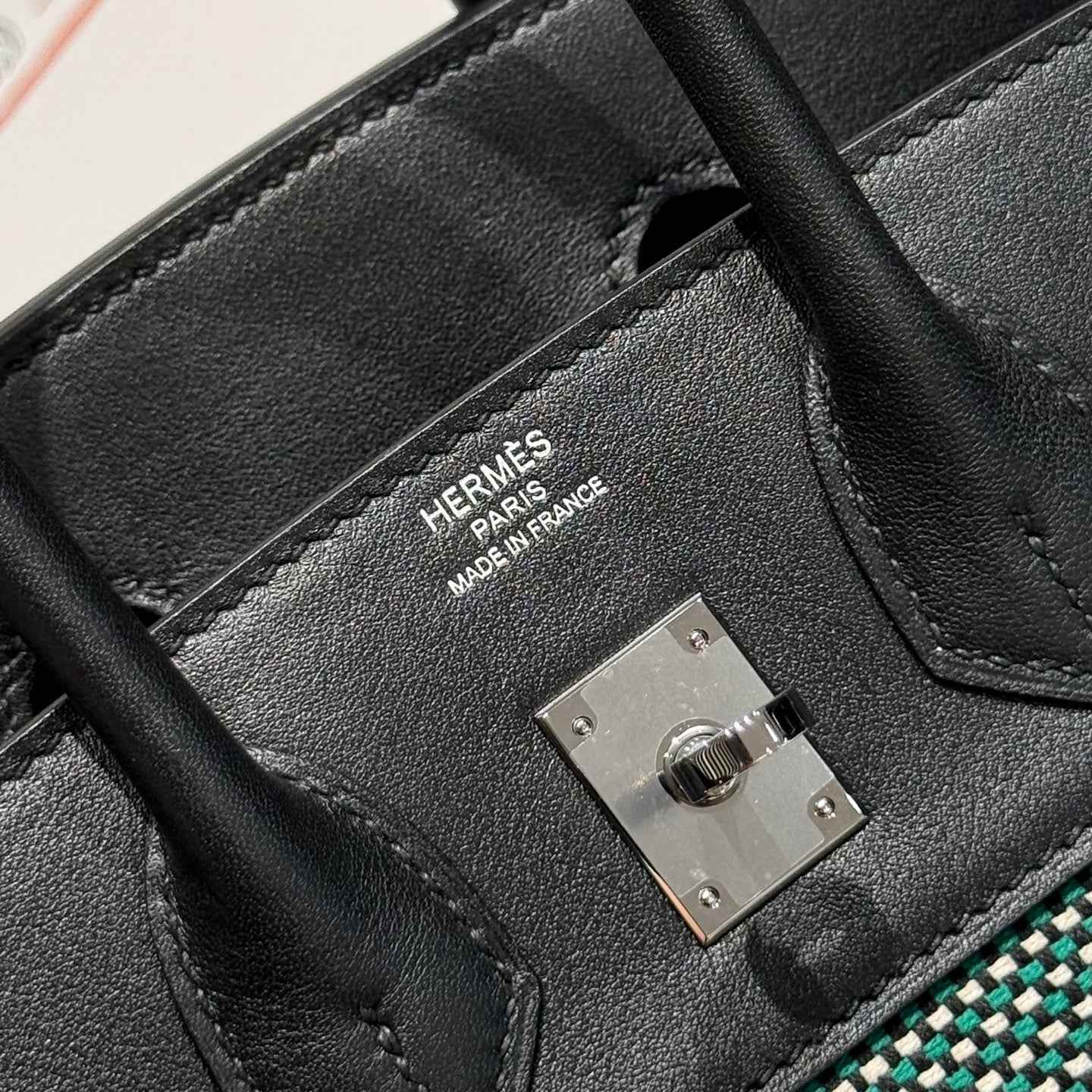Hermès Birkin Bag 25cm Silver Hardware Black Swift Leather Green Canvas