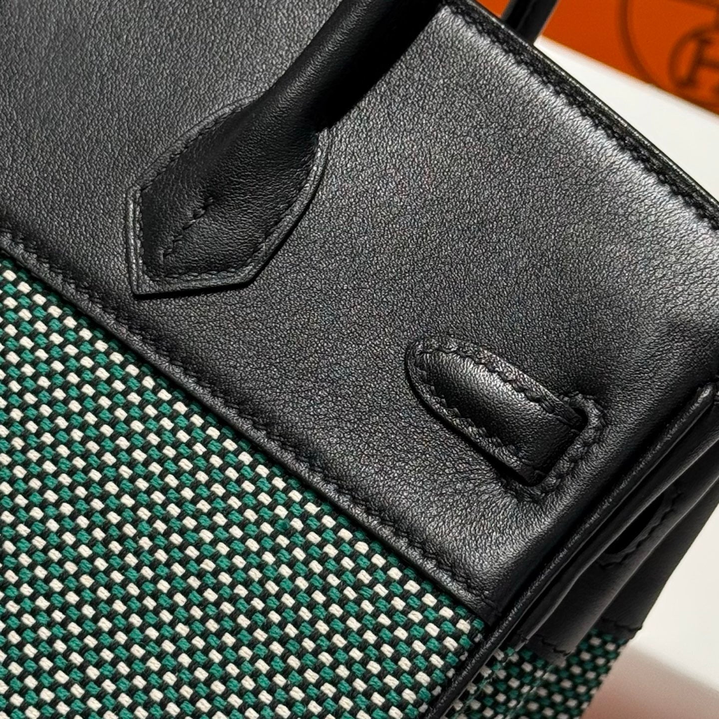 Hermès Birkin Bag 25cm Silver Hardware Black Swift Leather Green Canvas