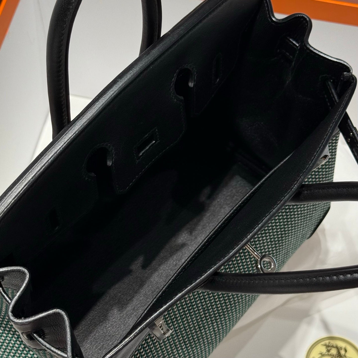 Hermès Birkin Bag 25cm Silver Hardware Black Swift Leather Green Canvas