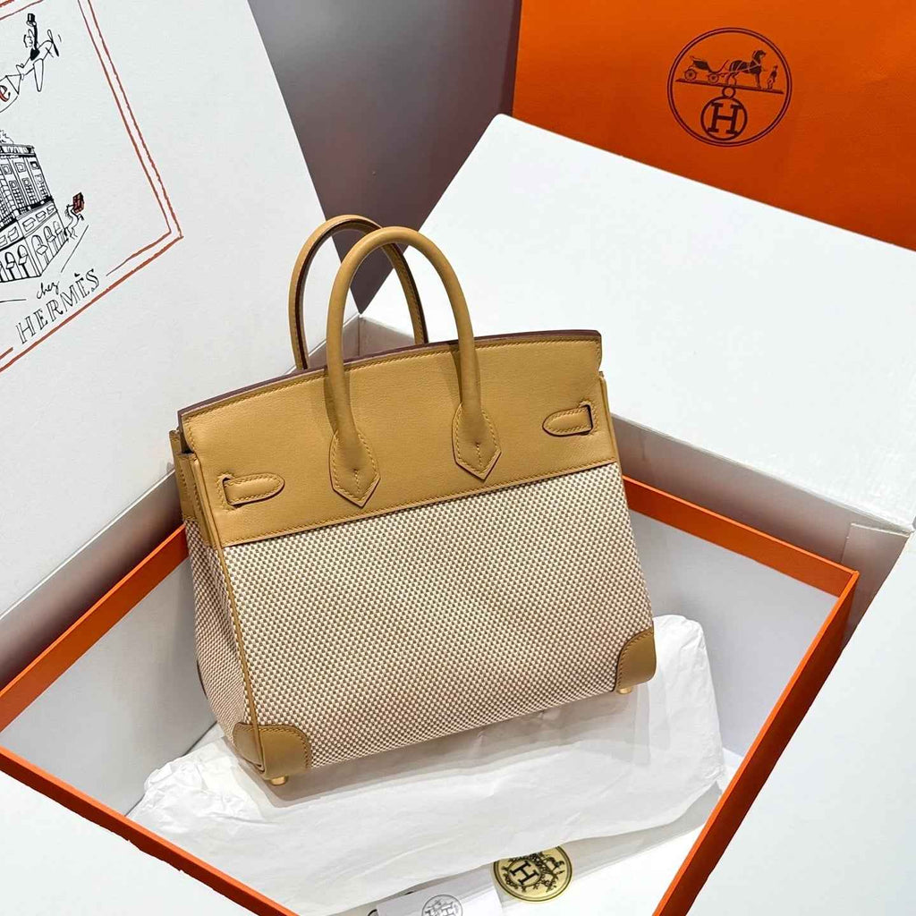 Hermès Birkin Bag 25cm Gold Hardware Apricot Swift Leather Canvas