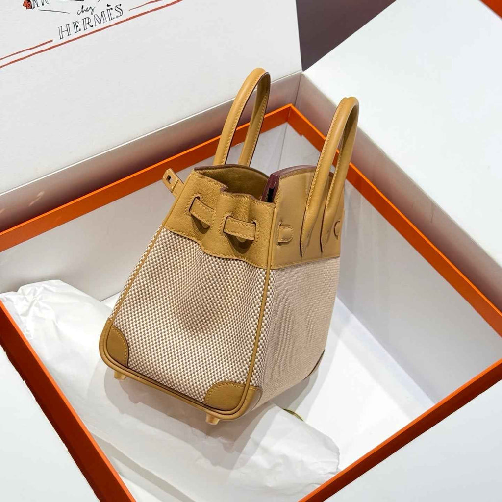 Hermès Birkin Bag 25cm Gold Hardware Apricot Swift Leather Canvas