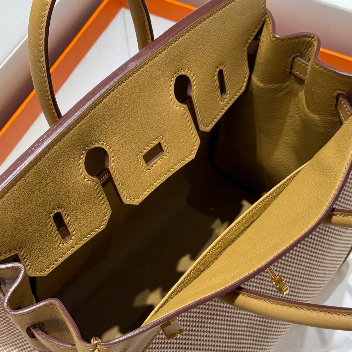 Hermès Birkin Bag 25cm Gold Hardware Apricot Swift Leather Canvas
