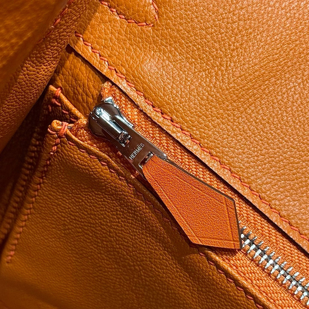 Hermès Birkin Bag 25cm Silver Hardware Orange Swift Leather Canvas