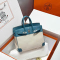 Hermès Birkin Bag 25cm Blue Swift Leather Canvas Silver Hardware