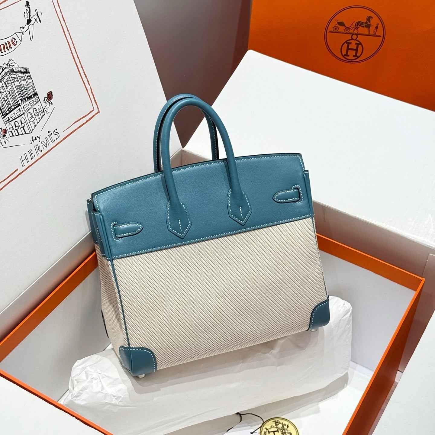 Hermès Birkin Bag 25cm Blue Swift Leather Canvas Silver Hardware