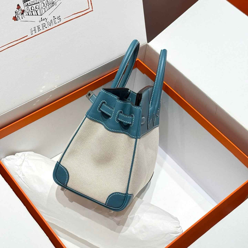 Hermès Birkin Bag 25cm Blue Swift Leather Canvas Silver Hardware
