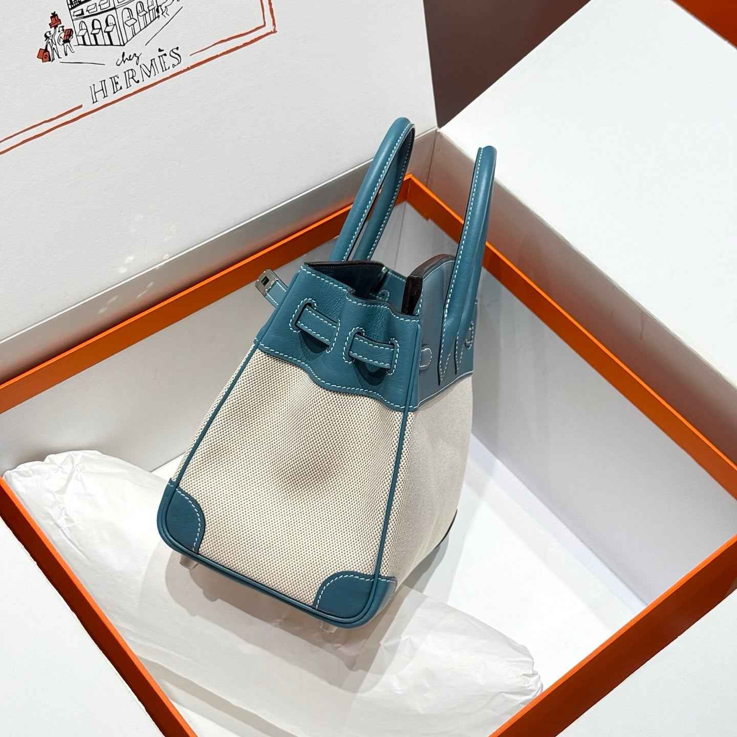 Hermès Birkin Bag 25cm Blue Swift Leather Canvas Silver Hardware