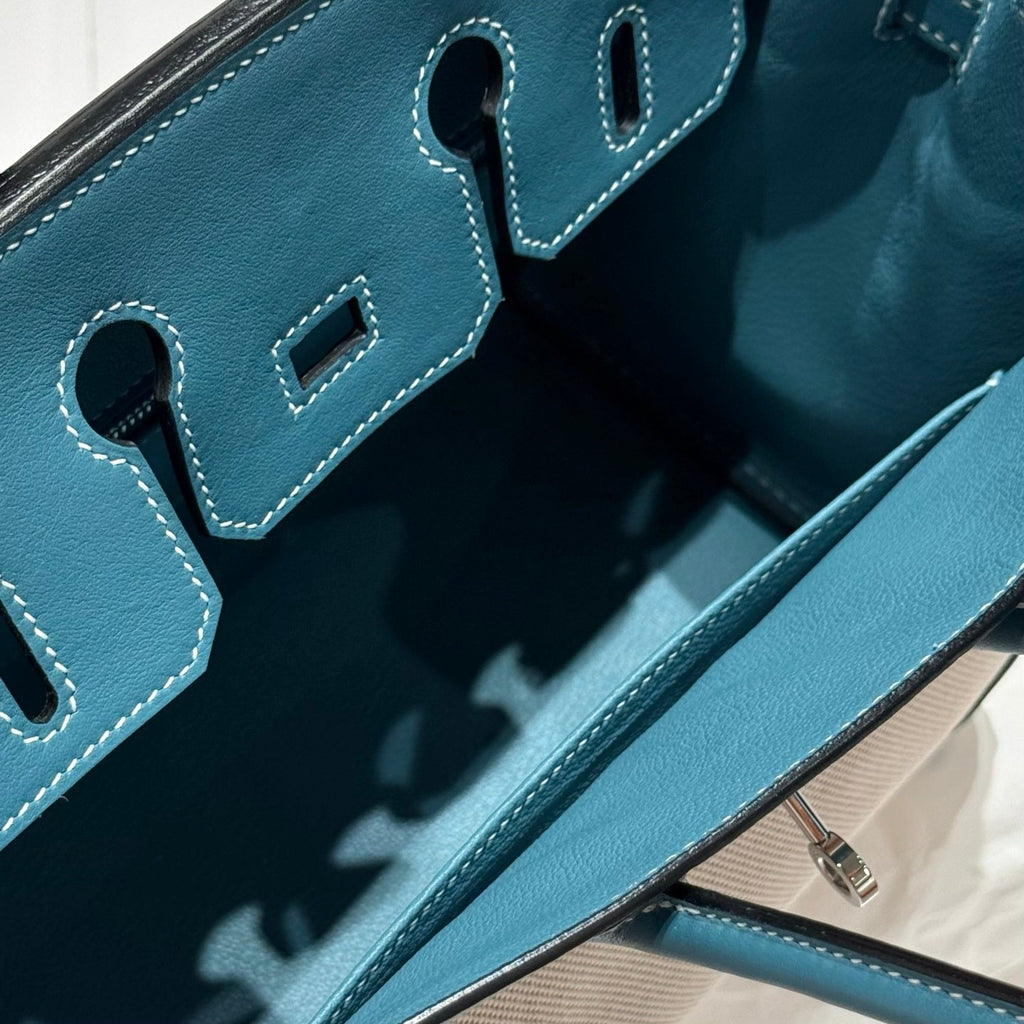 Hermès Birkin Bag 25cm Blue Swift Leather Canvas Silver Hardware