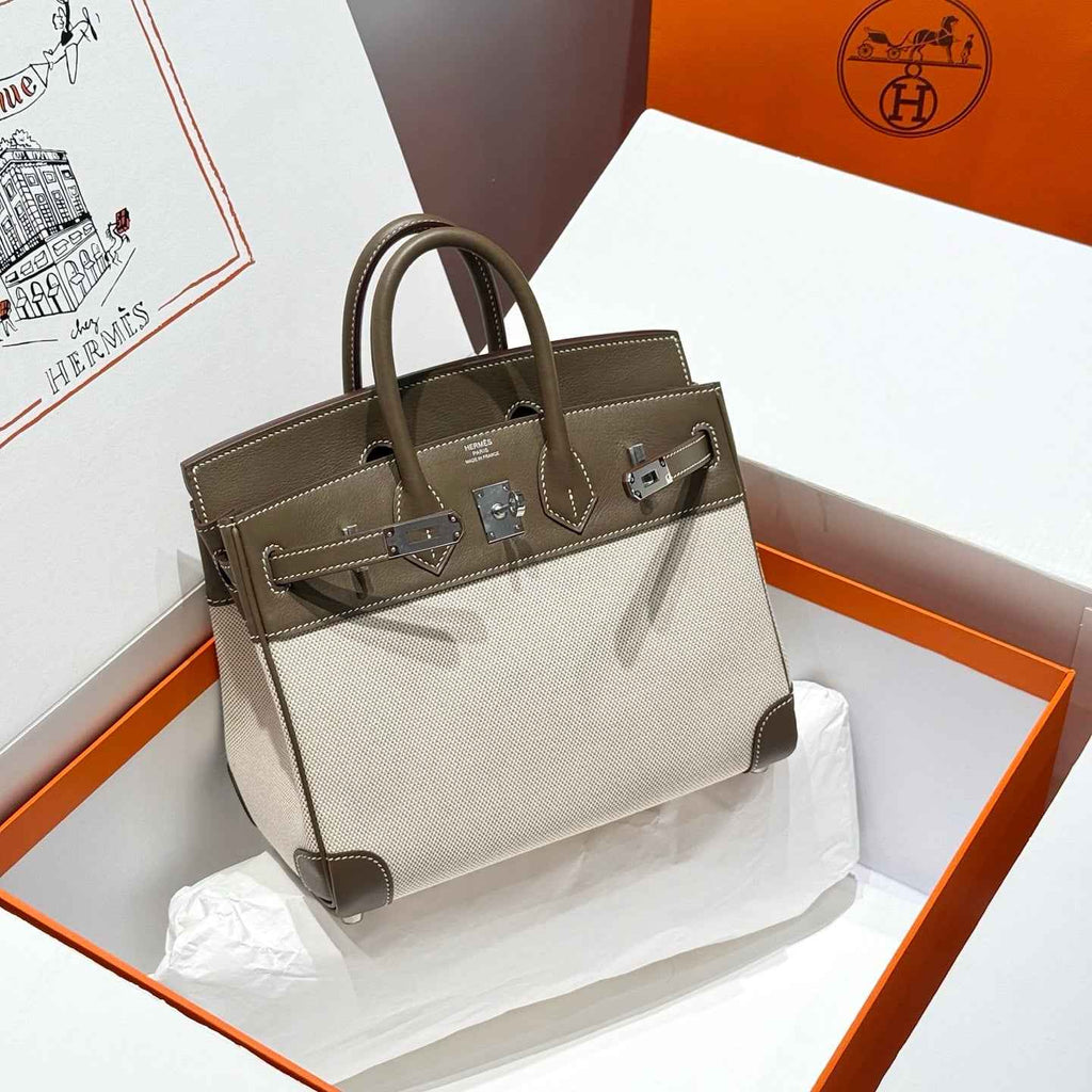 Hermès Birkin Bag 25cm Gray Swift Leather Canvas Silver Hardware