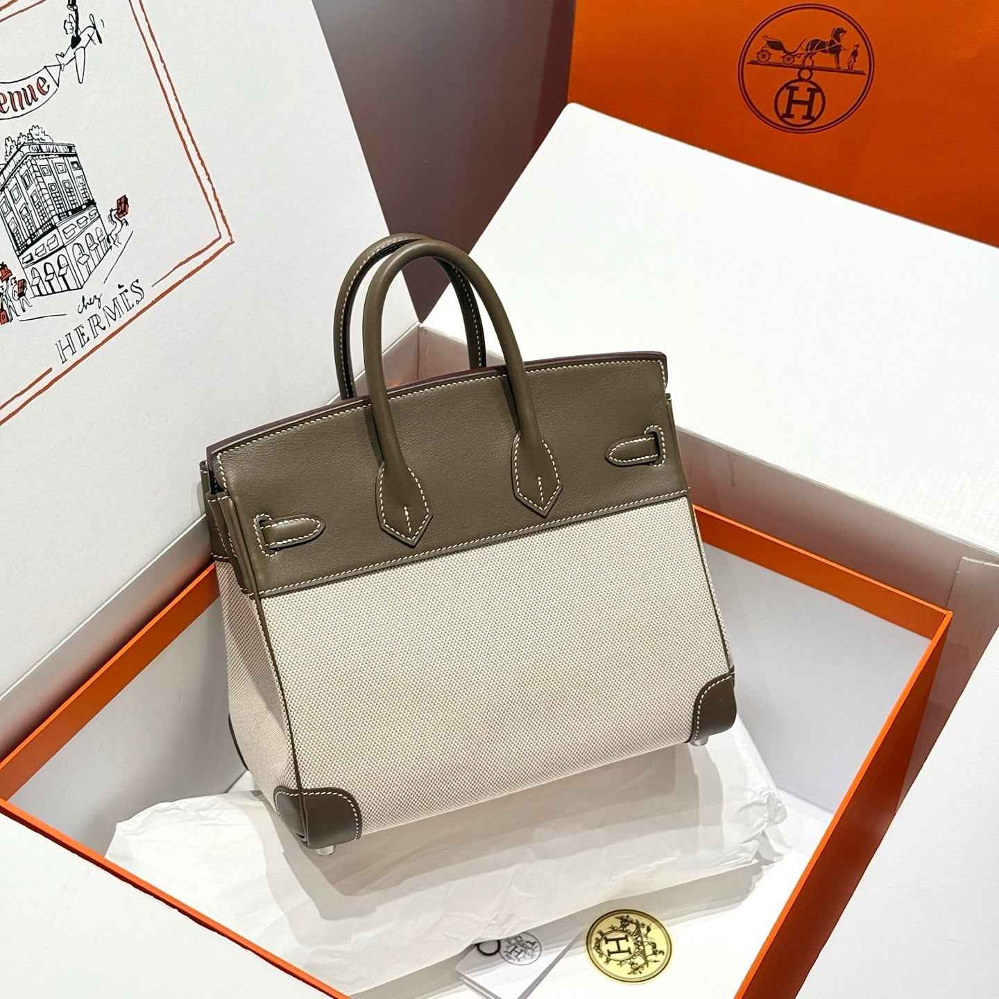 Hermès Birkin Bag 25cm Gray Swift Leather Canvas Silver Hardware