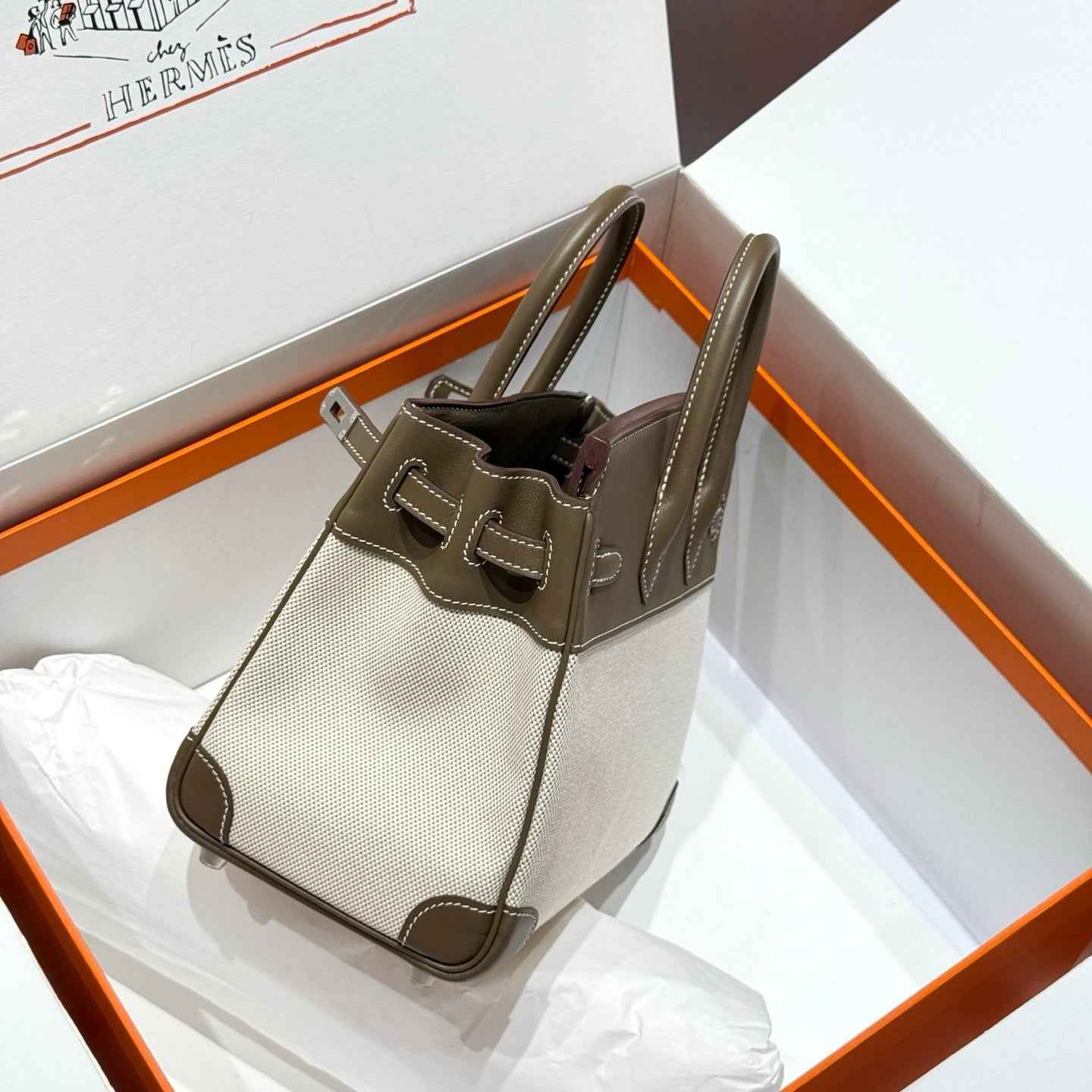 Hermès Birkin Bag 25cm Gray Swift Leather Canvas Silver Hardware