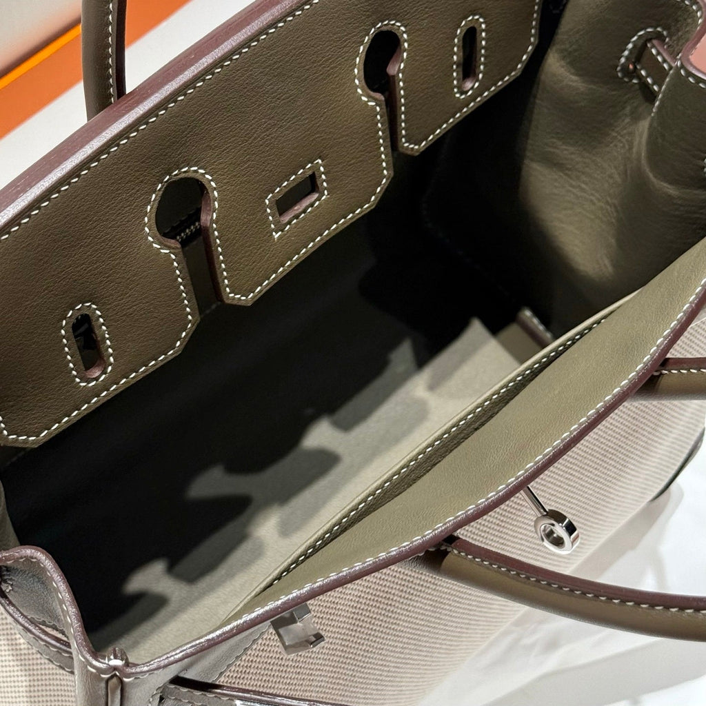 Hermès Birkin Bag 25cm Gray Swift Leather Canvas Silver Hardware