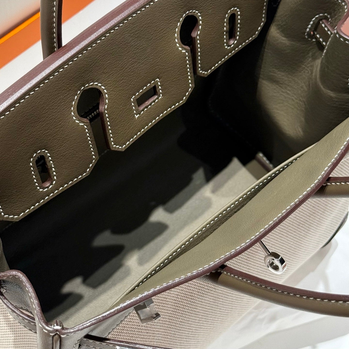 Hermès Birkin Bag 25cm Gray Swift Leather Canvas Silver Hardware