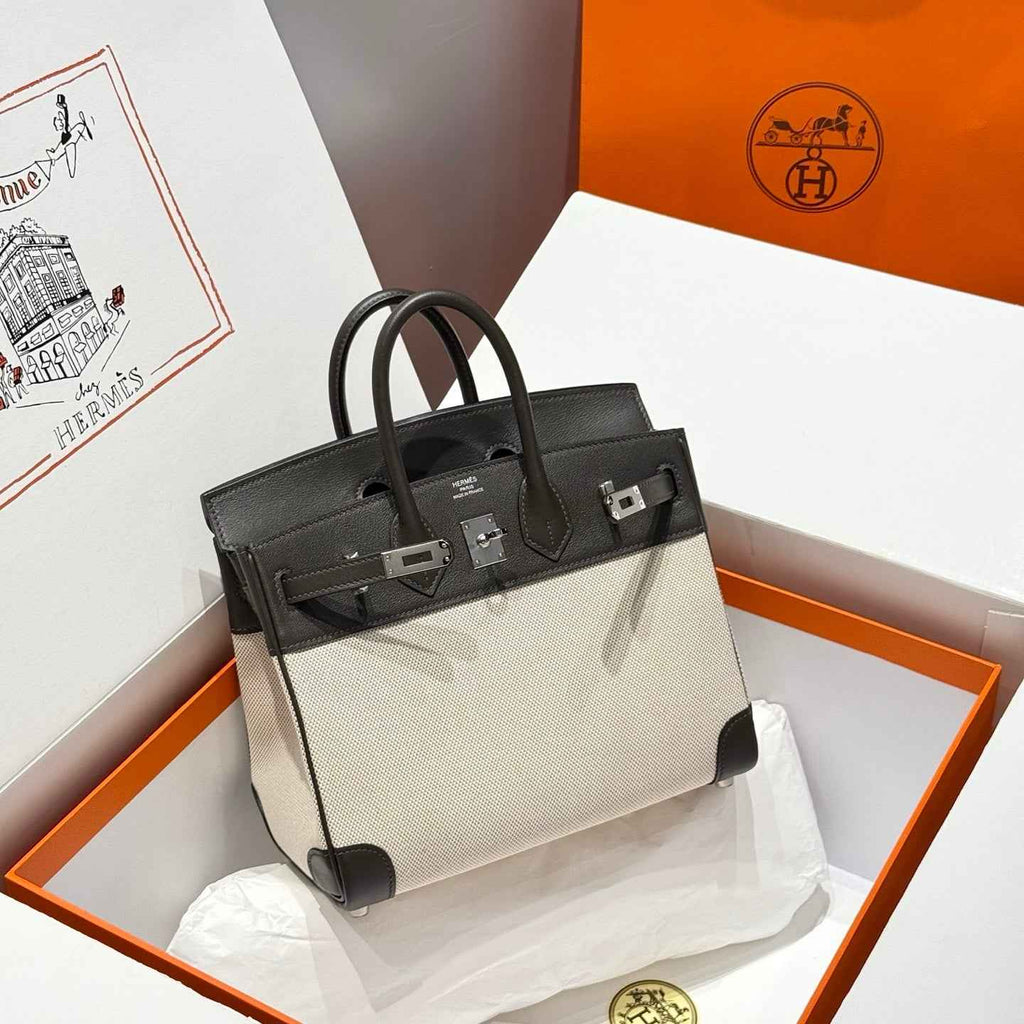 Hermès Birkin Bag 25cm Black Swift Leather Canvas Silver Hardware