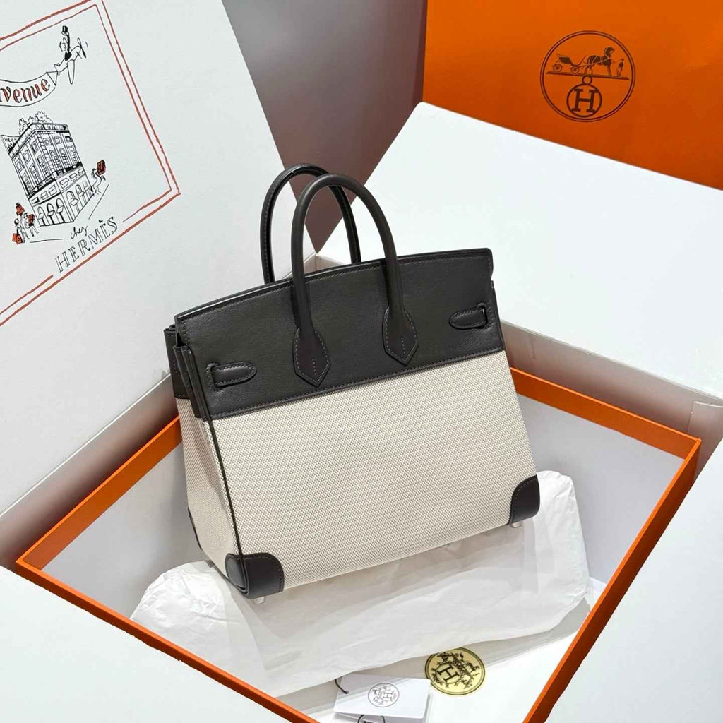 Hermès Birkin Bag 25cm Black Swift Leather Canvas Silver Hardware