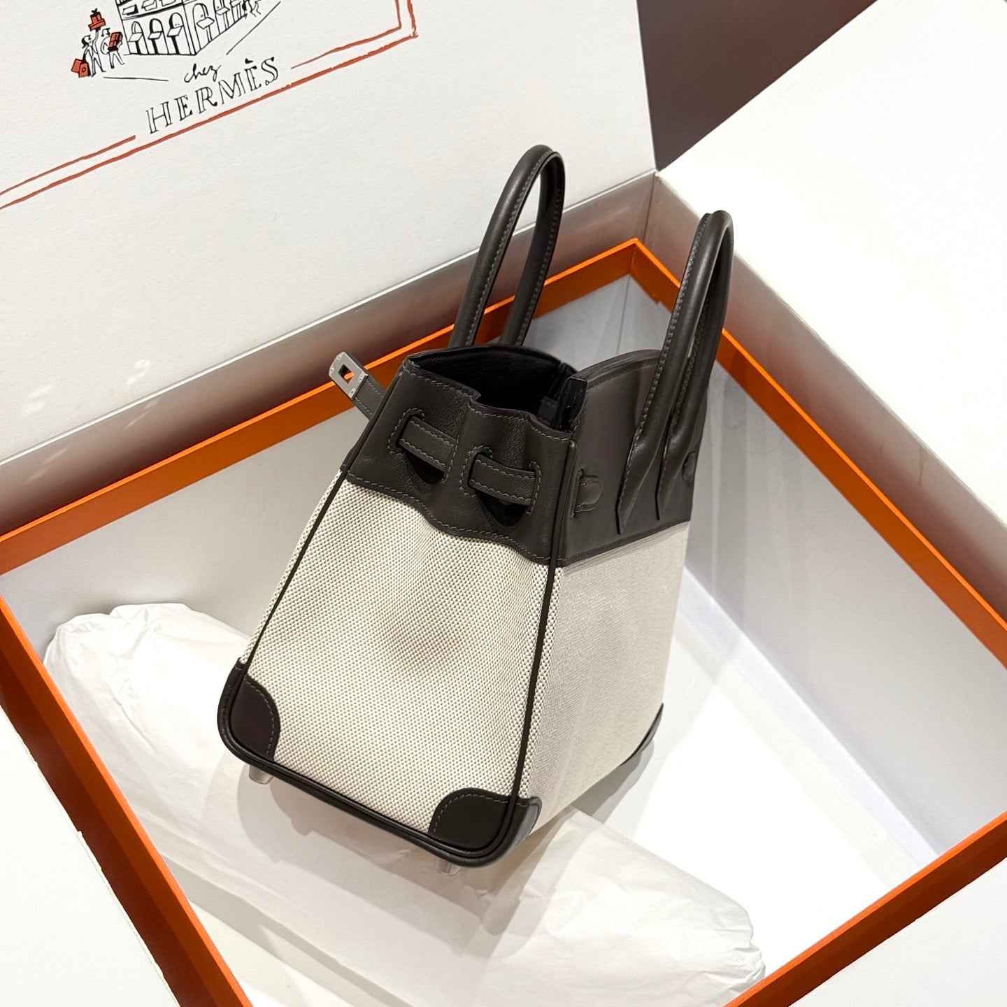 Hermès Birkin Bag 25cm Black Swift Leather Canvas Silver Hardware