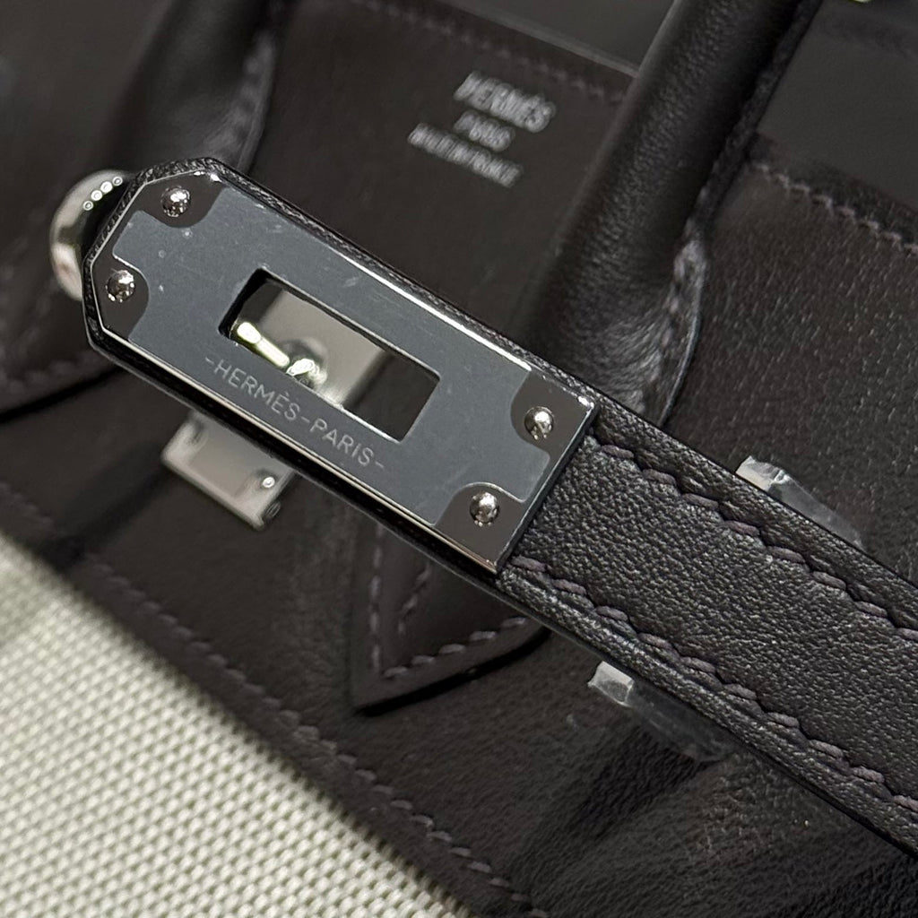 Hermès Birkin Bag 25cm Black Swift Leather Canvas Silver Hardware