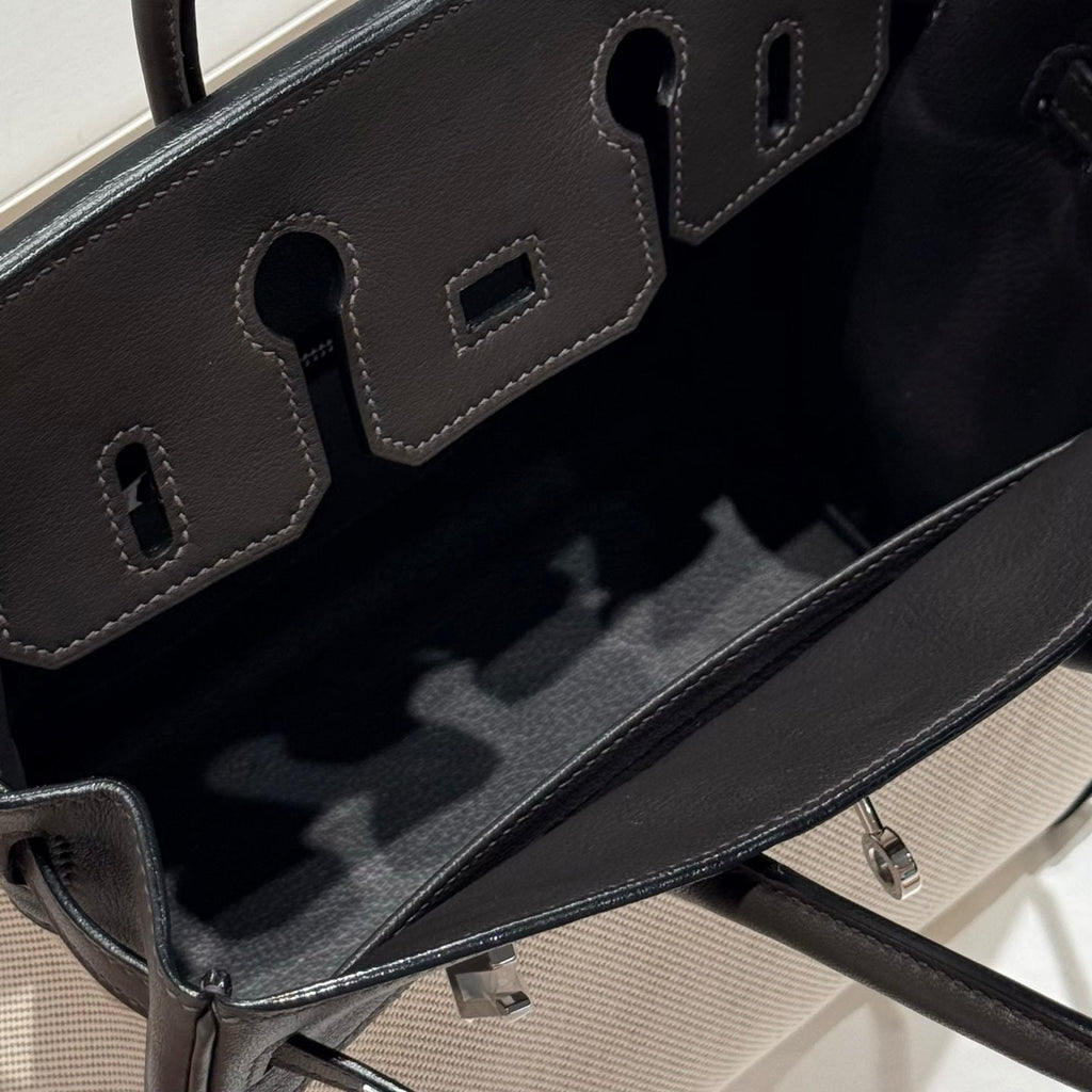 Hermès Birkin Bag 25cm Black Swift Leather Canvas Silver Hardware