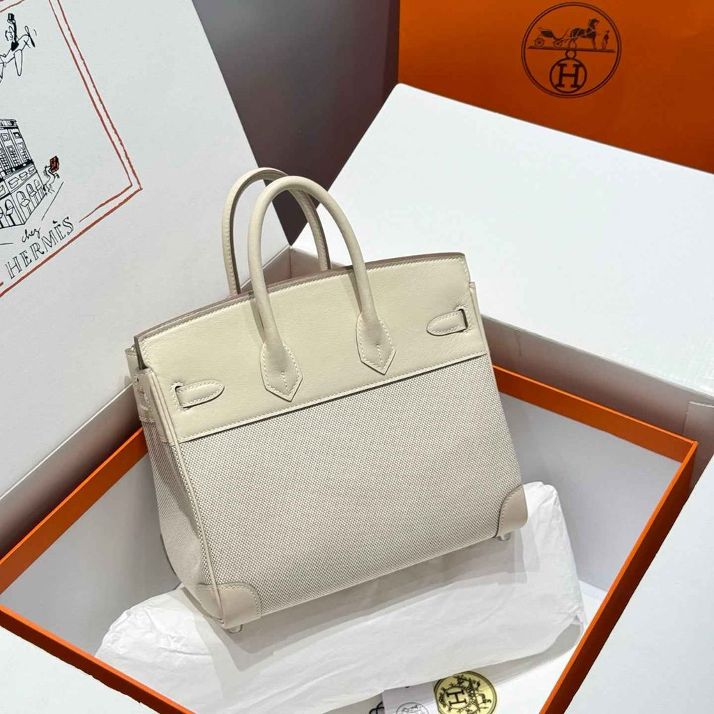 Hermès Birkin Bag 25cm White Swift Leather Canvas Silver Hardware