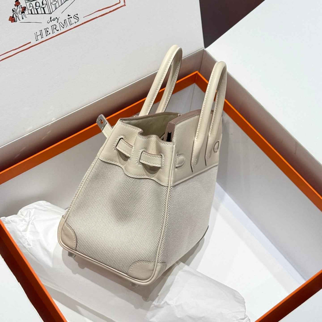 Hermès Birkin Bag 25cm White Swift Leather Canvas Silver Hardware