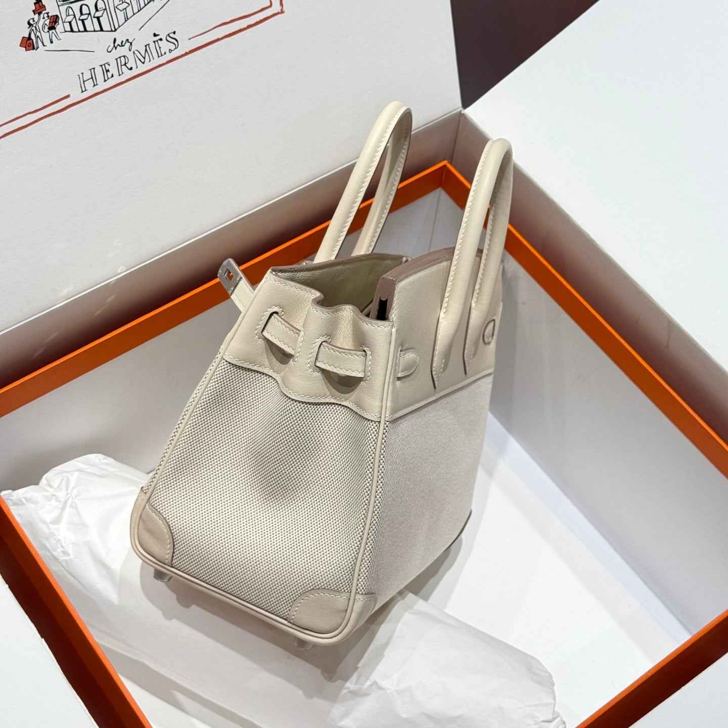 Hermès Birkin Bag 25cm White Swift Leather Canvas Silver Hardware