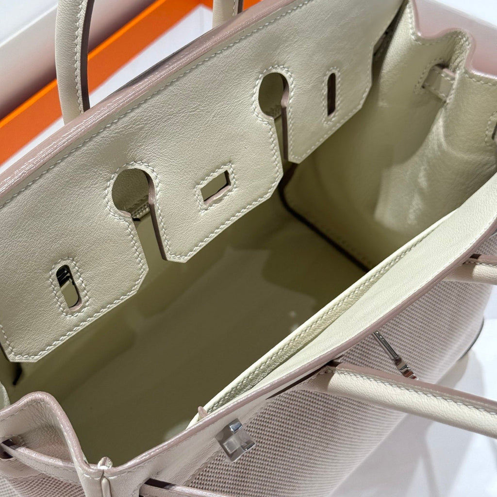 Hermès Birkin Bag 25cm White Swift Leather Canvas Silver Hardware