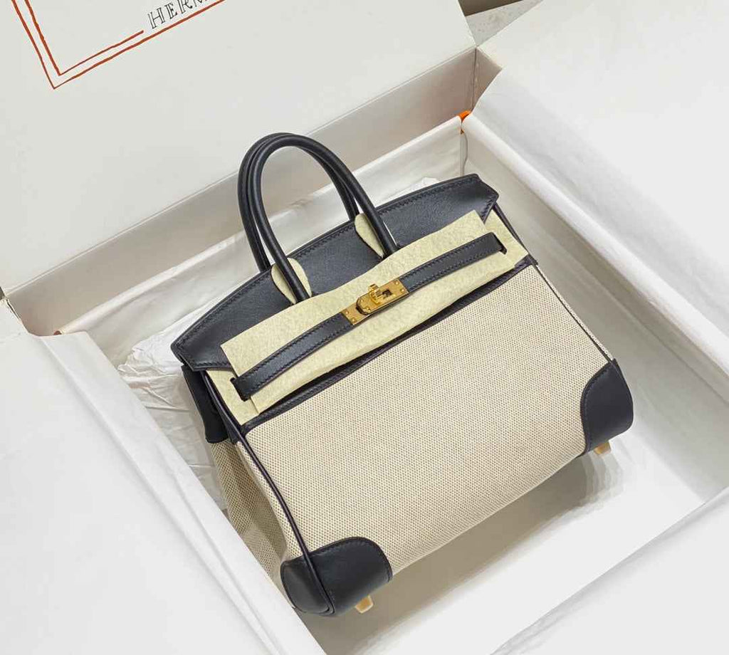 Hermès Birkin Bag 25cm Black Swift Leather Canvas Gold Hardware