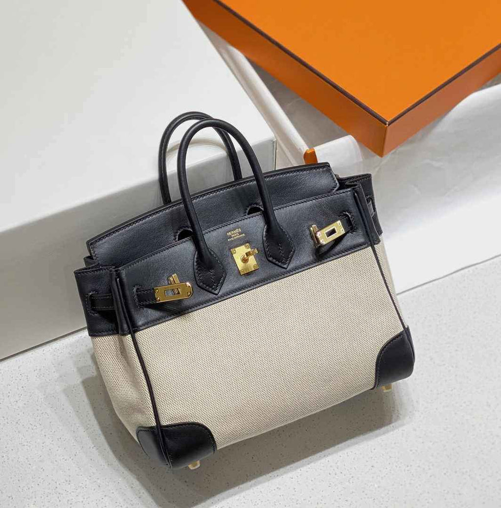 Hermès Birkin Bag 25cm Black Swift Leather Canvas Gold Hardware