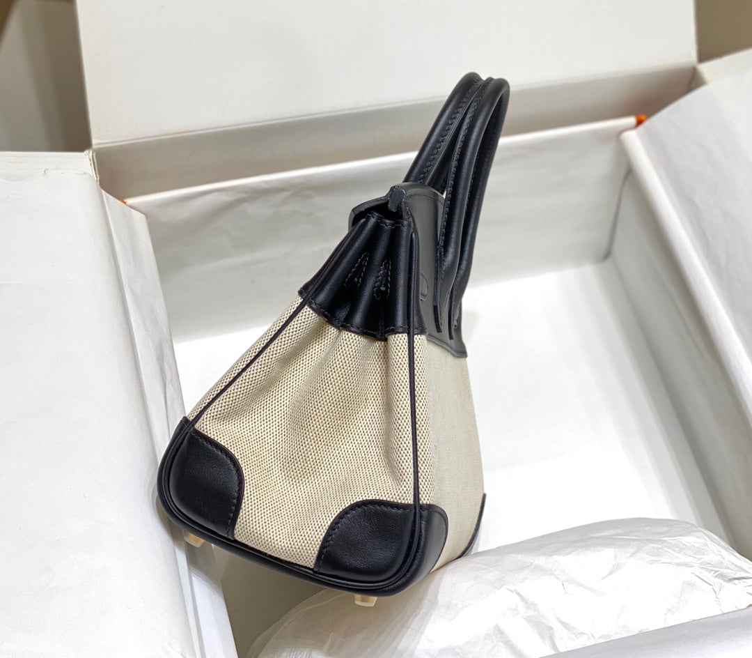 Hermès Birkin Bag 25cm Black Swift Leather Canvas Gold Hardware
