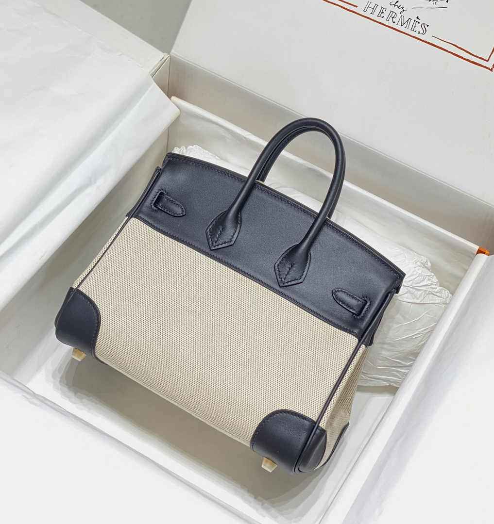 Hermès Birkin Bag 25cm Black Swift Leather Canvas Gold Hardware