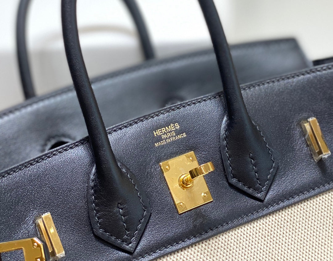 Hermès Birkin Bag 25cm Black Swift Leather Canvas Gold Hardware