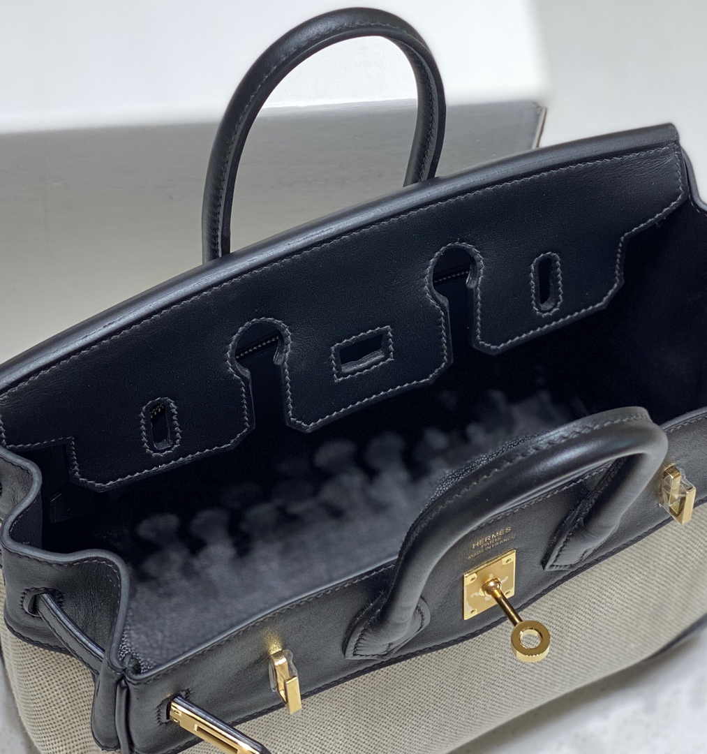 Hermès Birkin Bag 25cm Black Swift Leather Canvas Gold Hardware