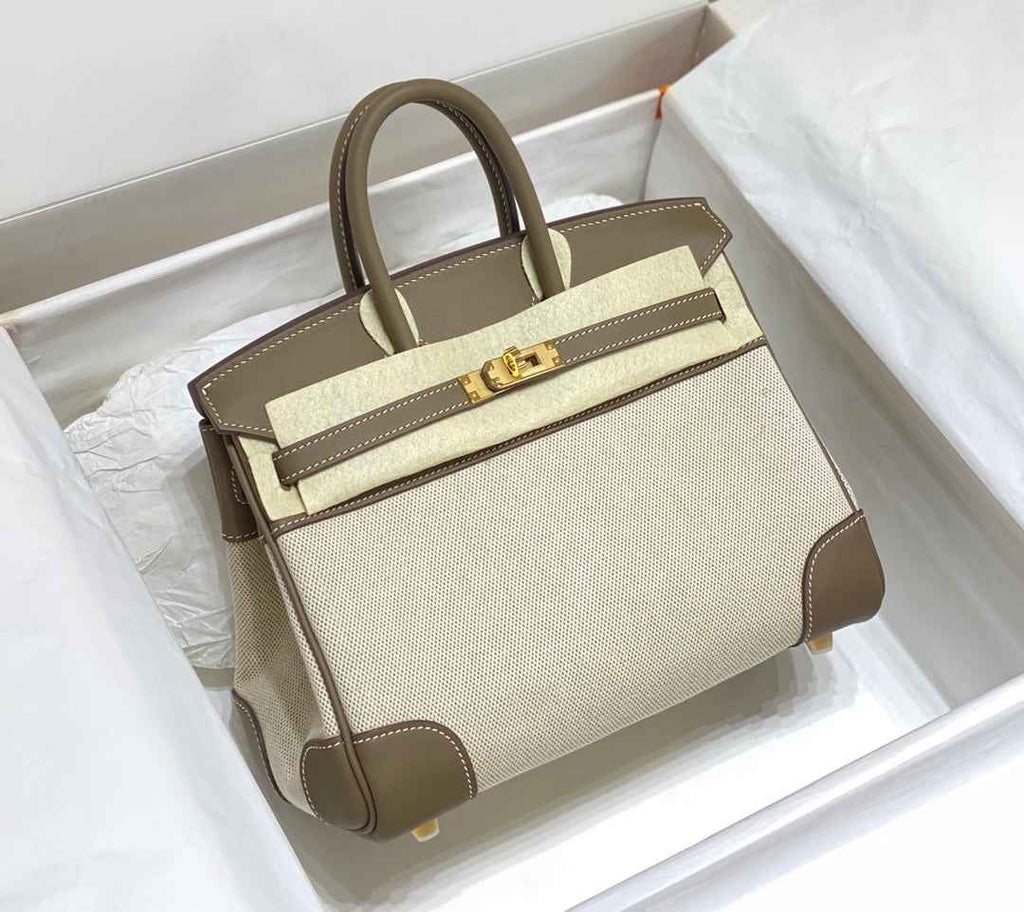 Hermès Birkin Bag 25cm Gray Swift Leather Canvas Gold Hardware