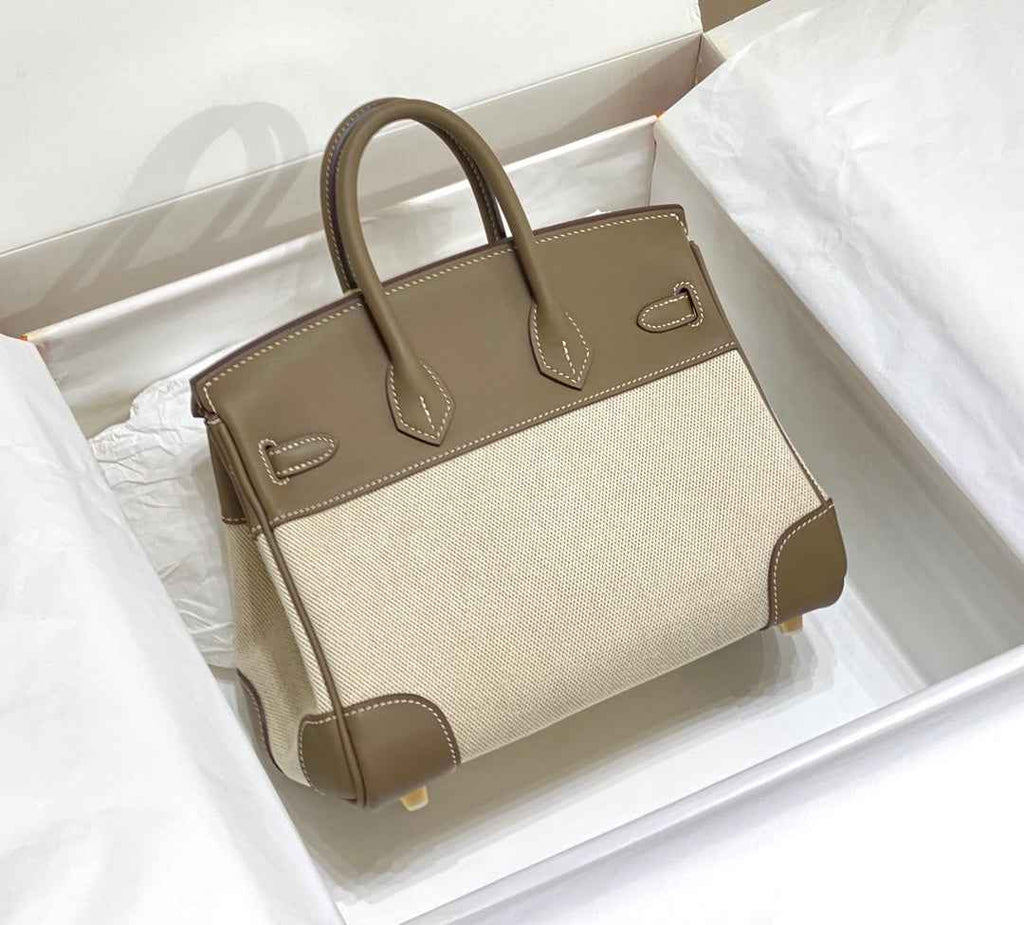 Hermès Birkin Bag 25cm Gray Swift Leather Canvas Gold Hardware