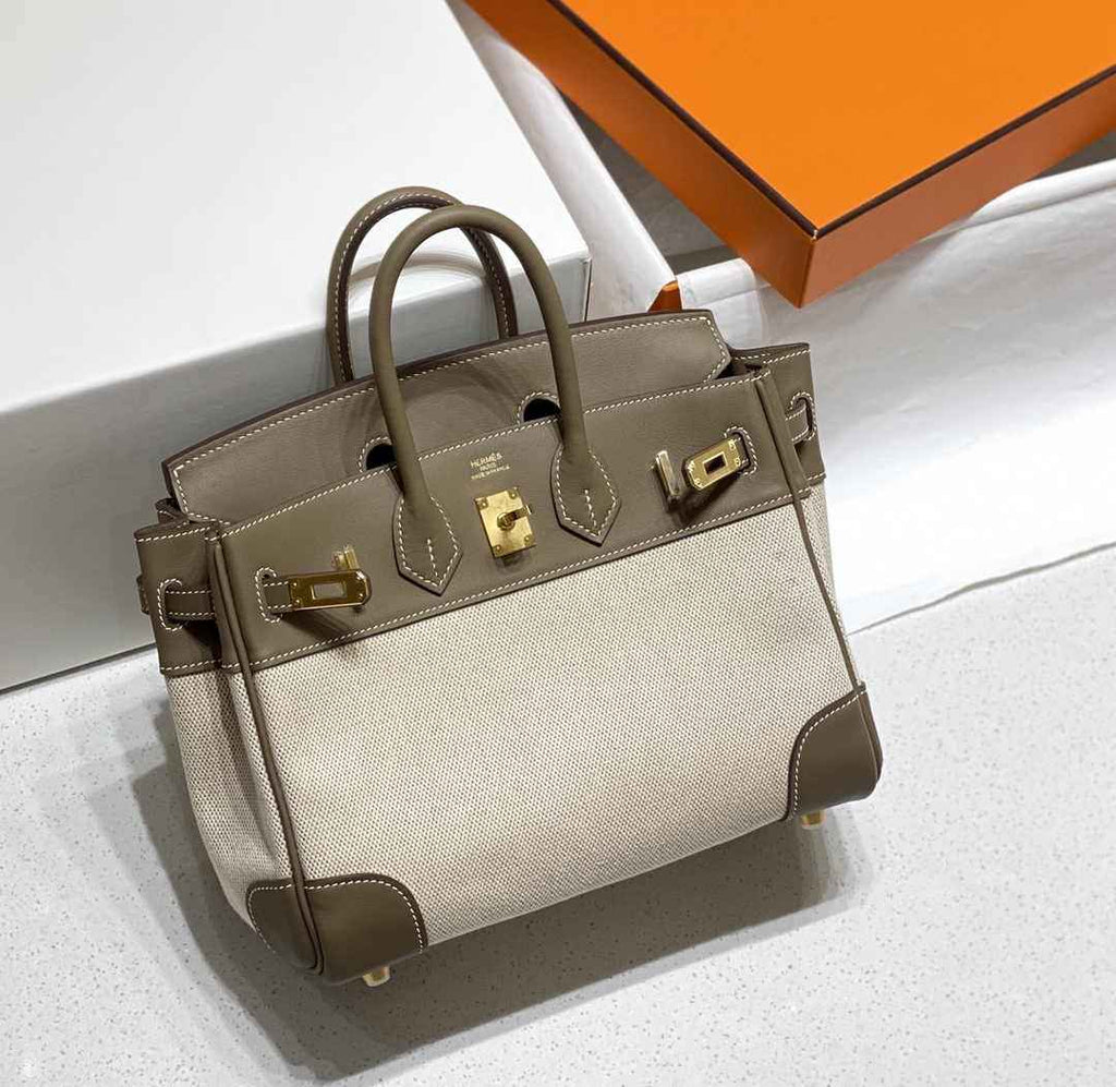 Hermès Birkin Bag 25cm Gray Swift Leather Canvas Gold Hardware