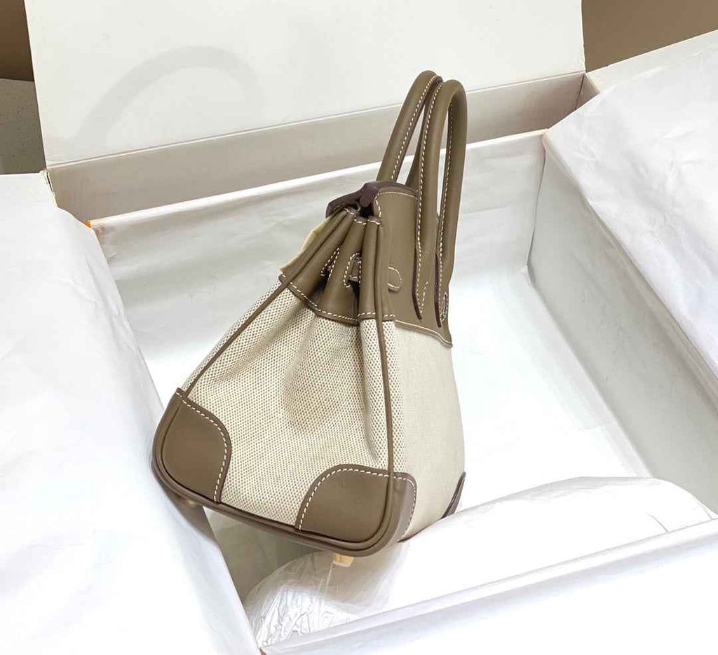 Hermès Birkin Bag 25cm Gray Swift Leather Canvas Gold Hardware