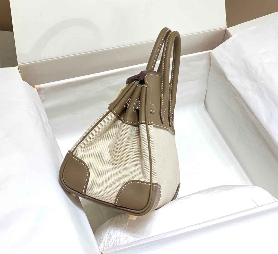 Hermès Birkin Bag 25cm Gray Swift Leather Canvas Gold Hardware