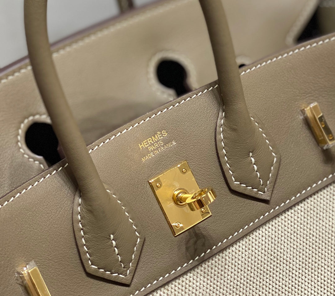 Hermès Birkin Bag 25cm Gray Swift Leather Canvas Gold Hardware