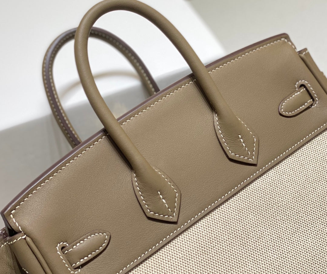 Hermès Birkin Bag 25cm Gray Swift Leather Canvas Gold Hardware
