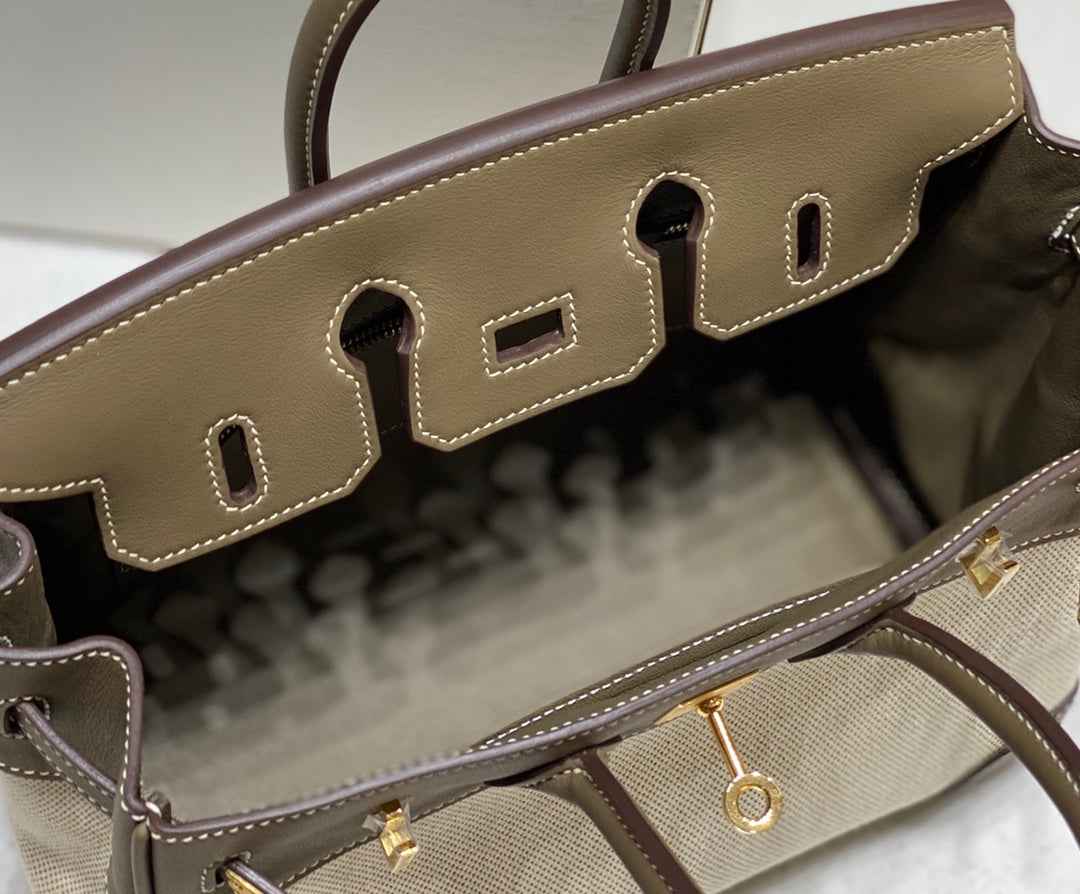 Hermès Birkin Bag 25cm Gray Swift Leather Canvas Gold Hardware