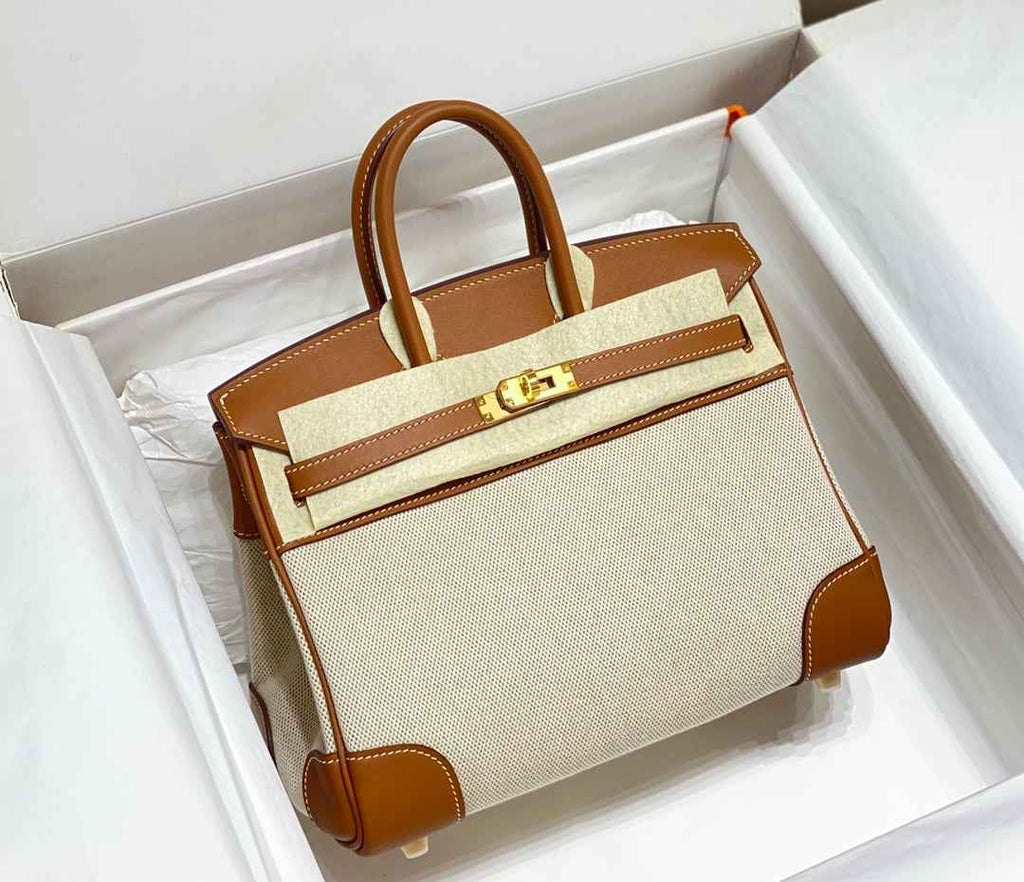 Hermès Birkin Bag 25cm Tan Swift Leather Canvas Gold Hardware