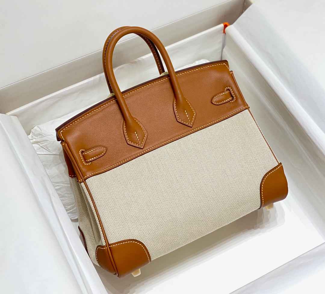 Hermès Birkin Bag 25cm Tan Swift Leather Canvas Gold Hardware