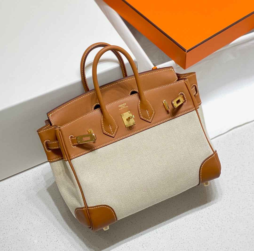 Hermès Birkin Bag 25cm Tan Swift Leather Canvas Gold Hardware