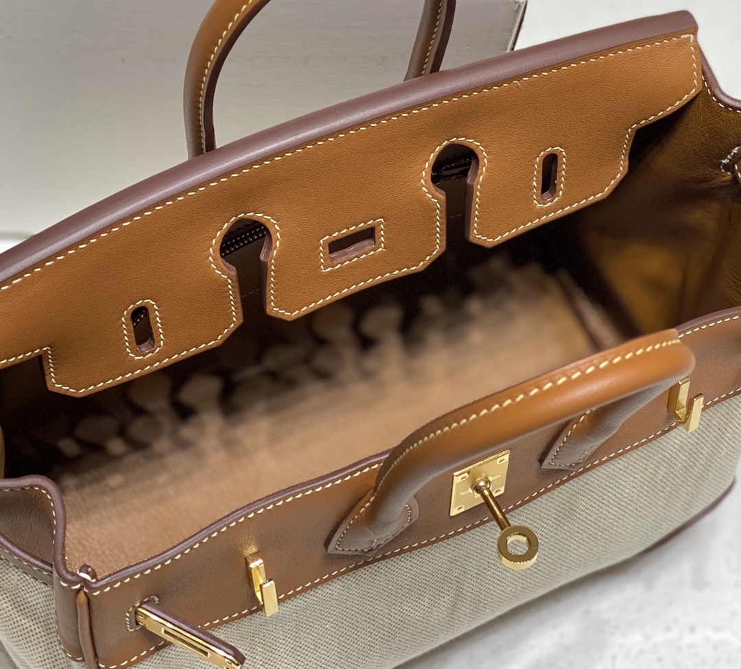Hermès Birkin Bag 25cm Tan Swift Leather Canvas Gold Hardware