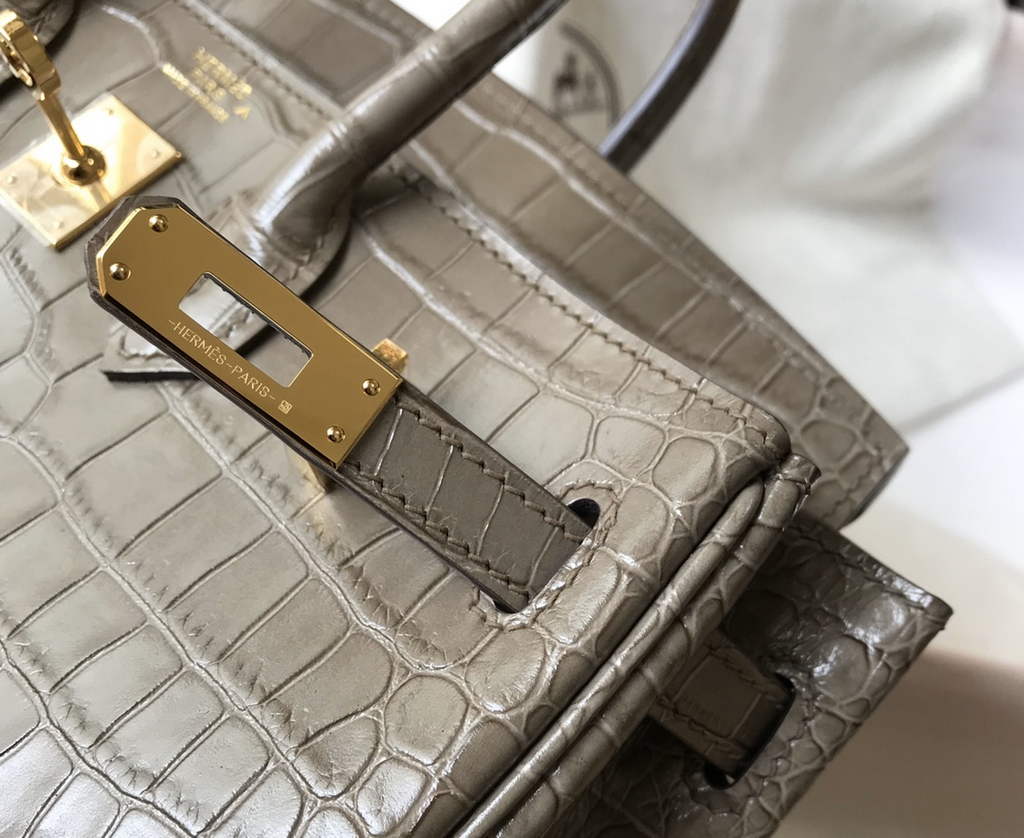 Hermès Birkin Bag 30cm Gray Crocodile Leather Gold Hardware