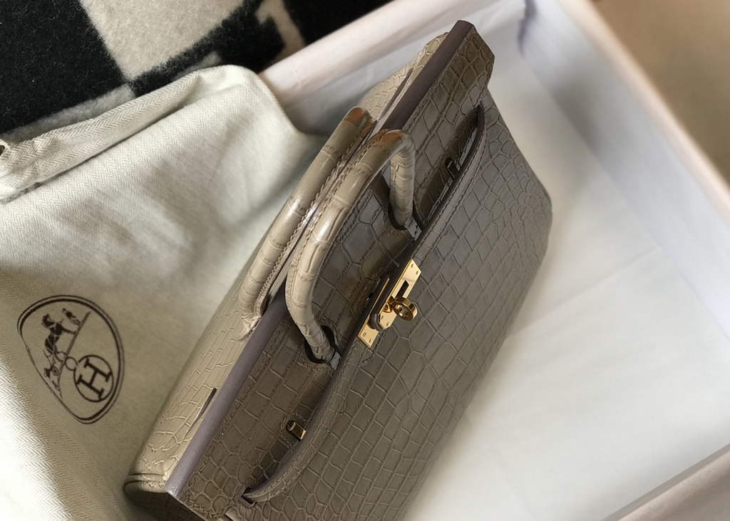 Hermès Birkin Bag 30cm Gray Crocodile Leather Gold Hardware