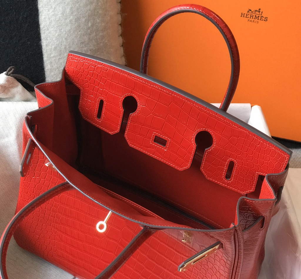 Hermès Birkin Bag 30cm Red Crocodile Leather Gold Hardware