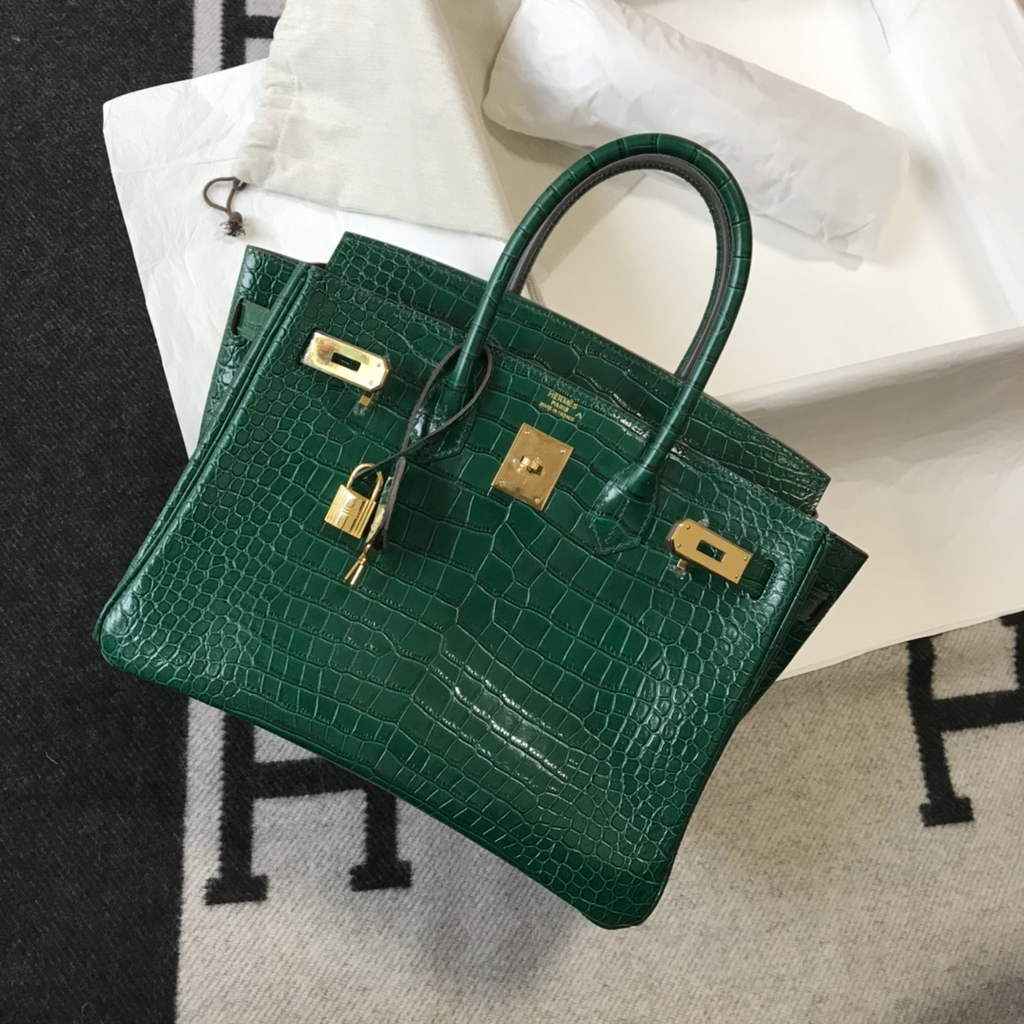 Hermès Birkin Bag 30cm Green Crocodile Leather Gold Hardware